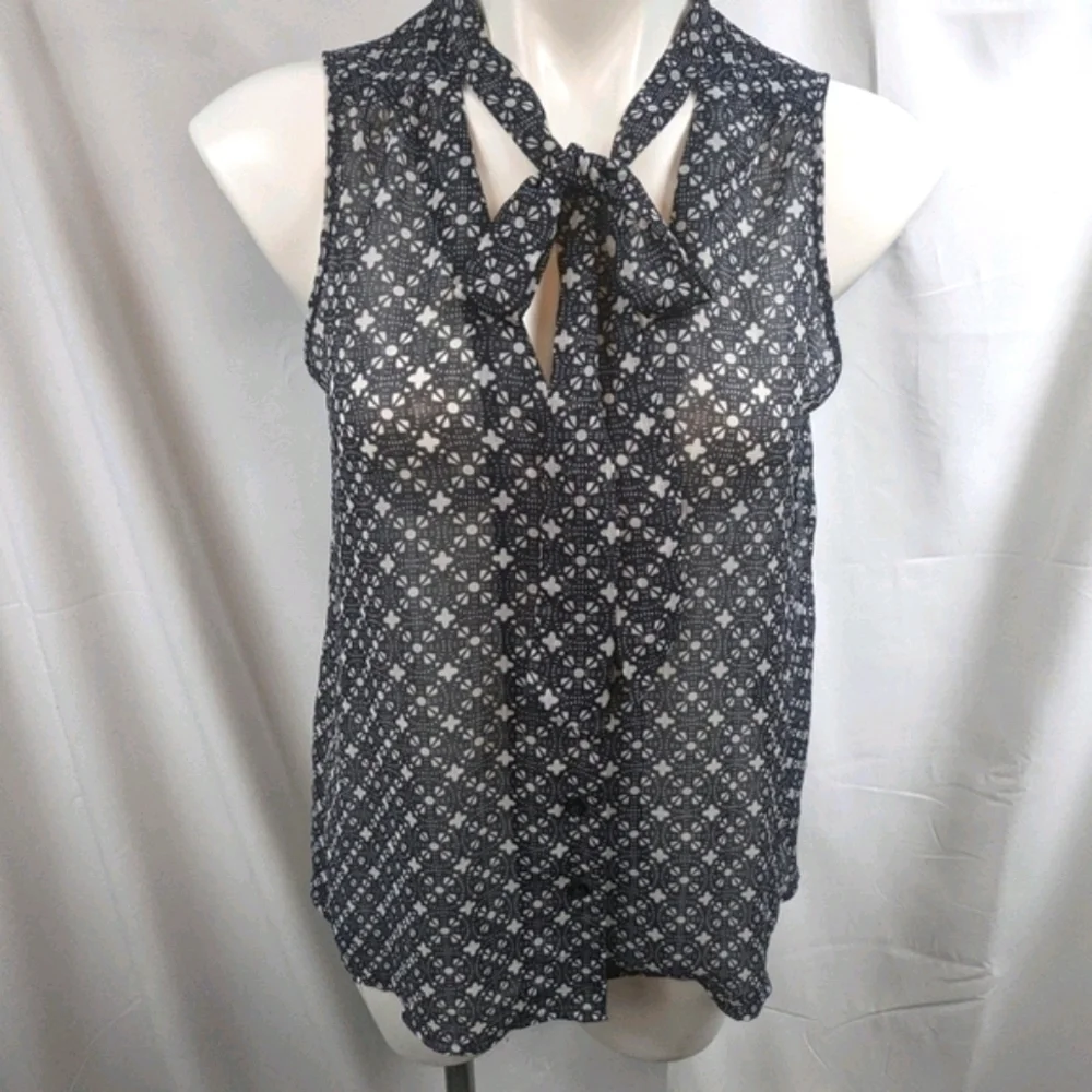 Gap Sheer Sleeveless Tie Front Button Down Sz Sm